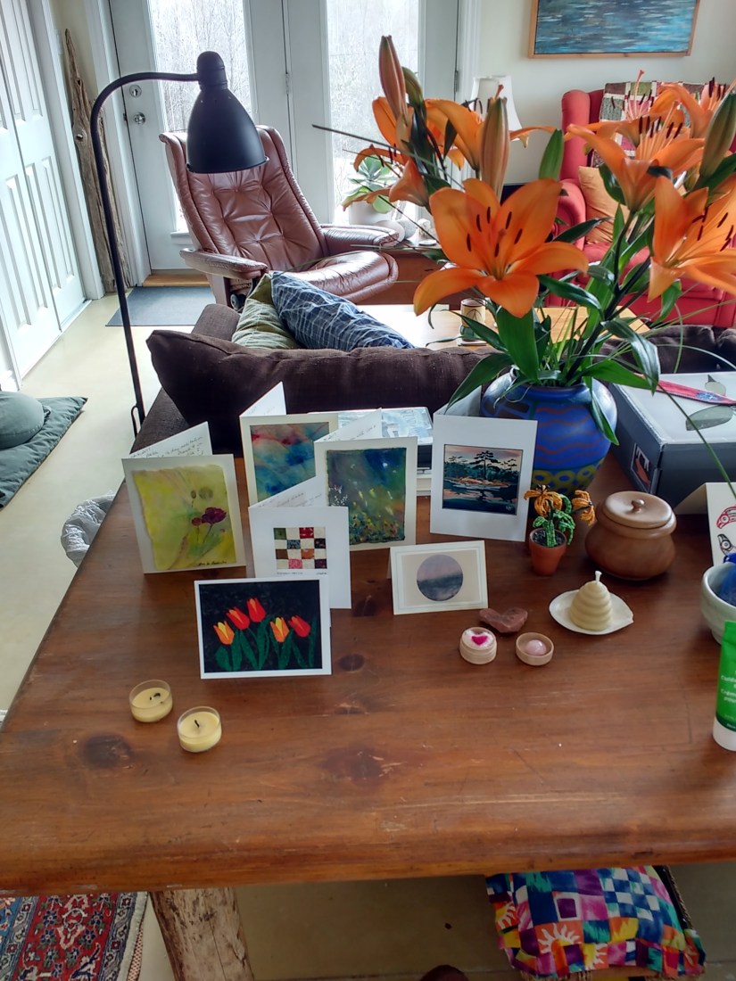 Sues cards and Alfred's flowers